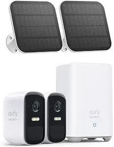 eufy Security eufyCam 2C Pro 2+1 Kit with Solar Panel 2W, Wireless Home Security System with 2K Resolution, 180-Day Battery Life, HomeKit Compatibility, IP67, Night Vision, and No Monthly Fee.