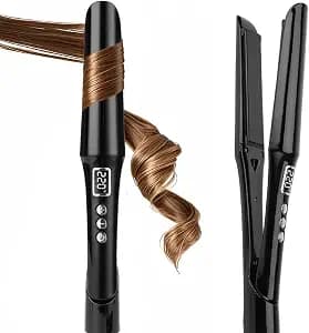 Hair Straightener and Curler 2 in 1 with Titanium Flat Iron & Ceramic Curling Iron, PRITECH Best Flat Iron for Fine Hair, Rapid Heat-Up, Negative Ions, Dual Voltage for Long Short(Black)