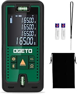 Laser Rangefinder, Ogeto Laser Rangefinder with LCD Backlight, 99 Datasets, M/In/Ft, Pythagoras/Distance/Area/Volume Measurements (2 x AAA Batteries, IP54)