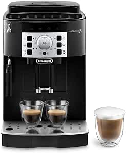 De'Longhi Magnifica S ECAM 22.110.B fully automatic coffee machine with milk frother for cappuccino, with espresso direct selection buttons and rotary control, 2-cup function, 1.8 liter water tank, black / silver