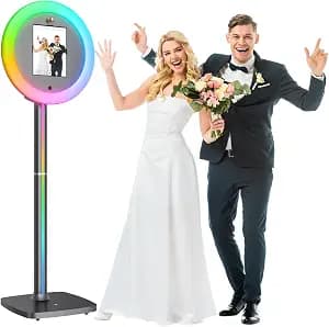Photo Booth Machine for i Pad with Cyratok Software, RGB Ring Light & Music Sync, Rolling Base & Lightweight Design, Portable Photo Booth for Parties, Weddings, Events & Business (Black)