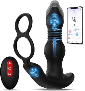 AI Sync Thrusting Anal Vibrator Male Sex Toys for Men Prostate Massager - Expanding Beads & Cock Ring & Remote Control, 3 Thrust & 10 Vibrating Anal Toys Butt Plug, Adult Couples Mens Sex Toy