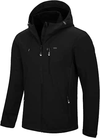 33,000ft Men's Softshell Jackets Outdoor Windproof Coat Breathable Lightweight Windbreaker Casual Functional Jackets with Hood for Running, Cycling