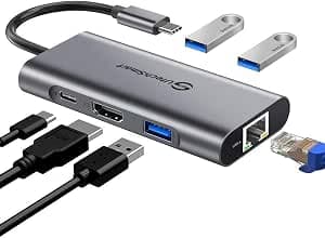 USB C Hub, UtechSmart 6 in 1 USB C to HDMI Adapter with 1000M Ethernet,Power Delivery Pd Type C Charging Port
