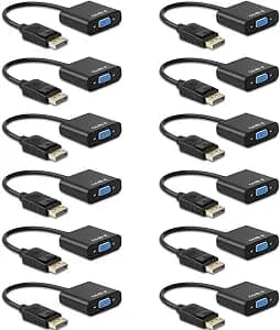 Display Port to VGA, Multi-pack Gold-Plated DisplayPort to VGA Converter Adapter (Male to Female) for Computer, Desktop, Laptop, PC, Monitor, Projector, HDTV, HP, Lenovo, Dell, ASUS and More (12-pack)