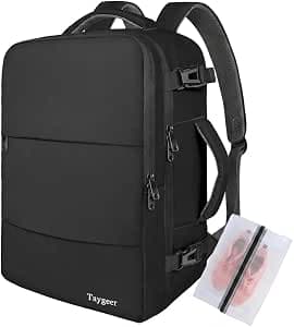 Taygeer Ryanair Cabin Bags 40x30x20 Underseat, Travel Backpack Cabin Size | Rucksack for Plane Hand Luggage Backpack for Travelling, Ryan Air Cabin Bag 40x30x20 with Separate Shoe Pouch, Black