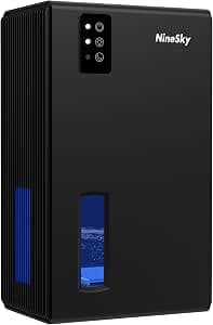 NineSky Dehumidifier,98 OZ Dehumidifiers for Home,(1100 sq.ft) Dehumidifiers for Basement Bathroom Bedroom with Auto Shut Off, Switchable 7 Colors Light(Black)