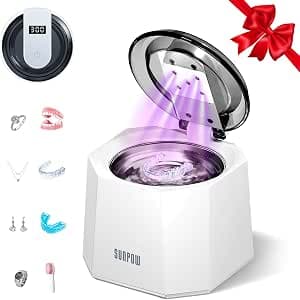 SUNPOW Jewelry Cleaner, 45k/48kHz Ultrasonic Cleaner Machine with LCD Display for Jewelry (Rings, Necklaces, Watch), Glasses/Retainer - 5 Custom Cleaning Modes