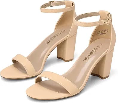 DREAM PAIRS Women's Chunky Block Heel Sandals, Open Toe Ankle Strap Dress Shoes, Comfortable Wedding Guest Heels for Party, Prom and Formal Events