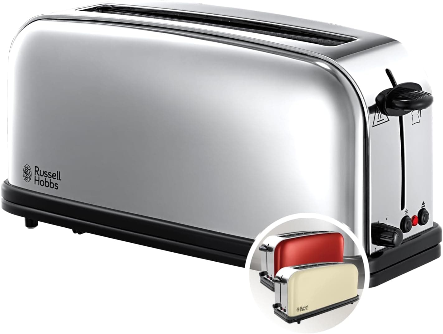 Russell Hobbs Tostadora Victory - 1 Ranura Larga y Ancha, Tostador para 2 Rebanadas, Bandeja Recogemigas, Calientapanecillos, Función Cancelar y Descongelar, Acero Inoxidable, Plata - 23510-56