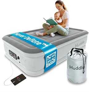 Huddle NEVER DEFLATE™ Luxury Single Air Bed, Good Housekeeping 2025 Air Mattress Winner, Dual Pump SlumberGuard™ Tech, Adjustable Firmness, Built-in Pump & USB Nightlight