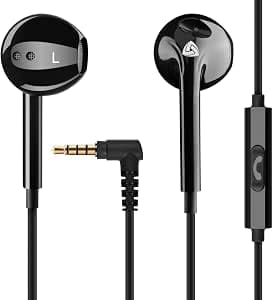 Ludos Zenith In-Ear Headphones with Cable and Microphone, 2 Years Warranty, Earphone with Jack, Headphones Music with Powerful Bass, for iPhone, iPad, Samsung, Xiaomi, Huawei, Gaming – Black