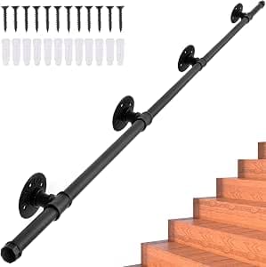4 m Handrail Black for Stairs Railing Indoor Outdoor Wrought Iron Powder Coated Black