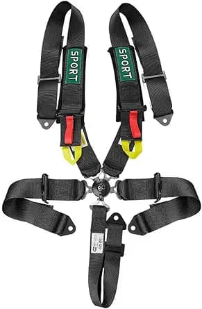 BESTZHEYU 5-Point Racing Harness SFI, 1PC Black Racing Belts 5 Point Harness Sets with Ultra Comfort Heavy Duty 3 Inch Shoulder Pads