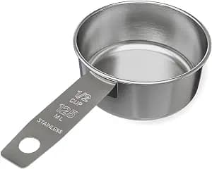 1/2 Cup Stainless Steel Measuring Cup | Sturdy Metal 125 ml | 125 cc | 4 oz | Single Cup for Wet and Dry Ingredients | Great for use as 1/2 Cup Dog Food Scoop - 1 PK