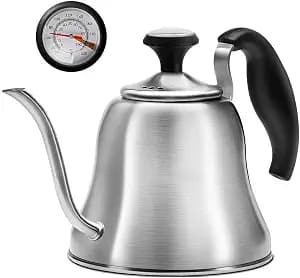 Chefbar Gooseneck Kettle Bundle: Brushed Silver Stovetop Kettle and Brushed Silver Stovetop Kettle with Thermometer
