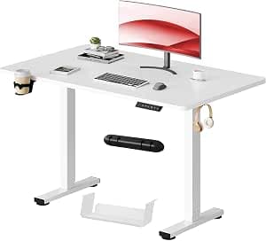 SANODESK 110 x 54 cm Electric Desk Adjustable Height 73-118 cm, Silent Standing Sitting Desk with Memory, Anti-Collision System, Supports 70 kg, White