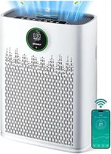 ECOSELF Smart Air Purifier for Home Large Rooms, with WiFi Control, Covers Up to 2400 Ft², Smart Mode, AQI Display, 22dB Sleep Mode & Aromatherapy with 2X-Power Filtration, HAP603WF, Bright White