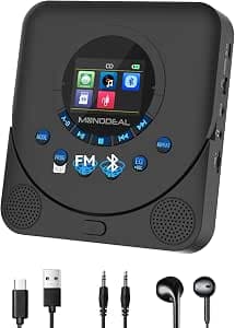 MONODEAL CD Player Portable with TFT Display and Sleep Timer, Integrated FM Radio, 2025 Portable CD Player Bluetooth, Rechargeable Discman CD Player with Speaker and FM Transmitter, Anti-Skip