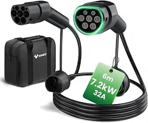 GONEO Type 2 EV Charging Cable 7,2kW 6M, 32A/1-Phase/Mode 3/IP54 Waterproof/with Storage Bag, Fast Type 2 Mennekes Charging Cable for Tesla/BYD/MG/VW/BMW/Audi,etc