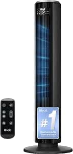 Levoit - DC Motor Tower Fan - 20dB Very Quiet Fan - 4 Modes/12 Levels/12 Hours Timer - Remote Control & Cooling - Tower Fan with 7.9 m/s Speed - 24 W Floor Fan - Black, 92 cm