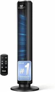 Levoit - Very Quiet Tower Fan with Advanced Sleep and Auto Mode 5 Speeds 4 Modes 12 Hours Timer Fan Oscillating Tower Fan with Remote Control for Bedroom Black 92 cm