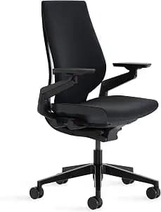 Steelcase Gesture Office Chair - Ergonomic Work Chair with Wheels for Carpet - Comfortable - Intuitive-to-Adjust for Desk - 360-Degree Arms - Licorice Fabric, Dark Frame
