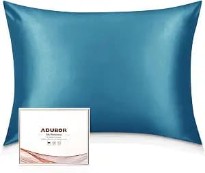 Adubor 100% Silk Pillowcase - Mulberry Silk Pillow Cases, 23 Momme 6A Grade Fibers, Silk Pillow Case for Hair and Skin Health, with Hidden Zipper (Standard 20''×26'', Peacock Blue)