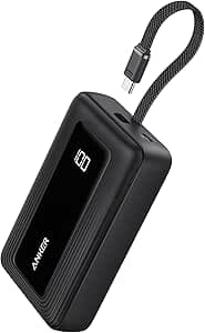 Anker Zolo Power Bank,20,000mAh 45W Portable Charger with Built-in USB-C | High-Speed Portable Charger for iPhone 17 / 16 / 15 Series, Galaxy, MacBook, Samsung, and More (Built-in C Cable*1)