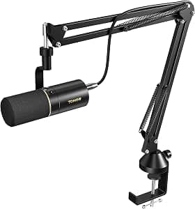 TONOR Dynamic Microphone with XLR/USB Cable, Micro PC with Mute Button, Vocal Mic Vocal Microphone for Podcast, Streaming, Gaming, Studio and Recording, with Hight Profile Microphone Boom, Black, TD510+