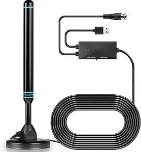 TV Antenna, TV Antenna Indoor with Magnetic Base,Equipped with a Signal Amplifier to Support 4K 1080p Smart Signal Reception, 380 Miles Long Range Reception(Black)