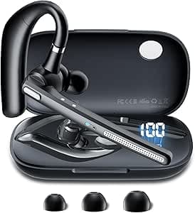 Bluetooth Headset with 72-Hour Talk Time & 500mAh Charging Case, Bluetooth V5.3 Headset with Noise Cancelling Mic – Wireless Earpiece Hands-Free Headphones for Office Trucker Driving Business,Black