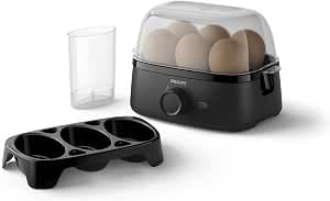 Philips série 3000 Cuiseur d'œufs, différents niveaux de cuisson, format familial, puissance 400 W, accessoire poché, noir (HD9137/90)