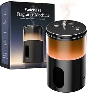 Waterless Essential Oil Diffuser: Battery Mini Scent Diffusers for Home&Car with 8 Color LED Night Light — Cool Mist Aroma Machine Deep Black