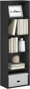 Furinno LUDER Book Shelf, 5-Cube Bookshelf, Bookcase with Open Shelf, 9.4 x 15.8 x 52, for Living Room, Bedroom, Home Office, Blackwood