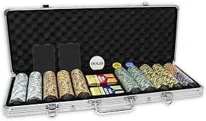DA VINCI Monte Carlo Poker Club Set of 500 14 Gram 3 Tone Chips with Upgraded Aluminum Case, 2 Decks of Plastic Playing Cards, 2 Cut Cards, Dealer and Blind Buttons