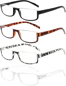 Henotin 4 Pair Reading Glasses for Women Men Readers Half Moon Frame Blue Light Blocking Spring Hinge Eyeglasses (A-mix, 2.50, diopters)