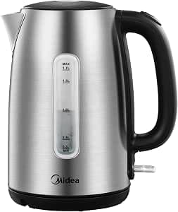 Midea MKE17M1ADS Stainless Steel Kettle, 1.7 L, BPA-Free Kettle, 2200 W Quick Boil Function, Kettle with Water Level Indicator, LED Light Indicator, 360° Base, Dry Run Protection, MKE17M1ADS