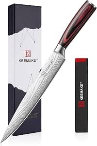 KEEMAKE 8 Inch Professional Carving Knife - Ultra Sharp Slicing Knife 1.4116 High Carbon Stainless Steel Blade & Ergonomic Handle - Perfect for Slicing BBQ, Turkey, Ham - w/Sheath & Gift Box