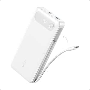 Anker Powerbank 20000mAh Portable Charger with Built-in USB C Cable, 87W Fast Charge Battery, 2x USB-C and 1x USB-A for MacBook, iPhone 15/14 Series, Samsung, Switch, and More