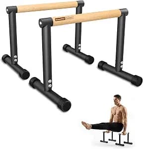 SNADER Wood Parallettes, 12.8" High – Push Up Bar & Dip Bar, Anti-Slip Calisthenics Equipment for Handstand, L-Sit, Full Planche, Gymnastics, Home Gym Strength Training, Supports 660 lbs
