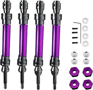 Upgrade CVD Steel & Aluminum Front & Rear Drive Shaft Fit for 1/10 Traxxas Rustler 4X4 VXL/Stampede 4X4 VXL/Slash 4x4 Ultimate/VXL/Hoss 4X4 VXL 4WD Heavy Duty RC Car Parts 4PCS (Purple)