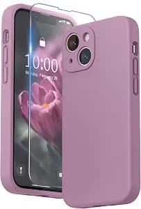 SURPHY Compatible with iPhone 13 Mini Case with Screen Protector, (Camera Protection & Soft Microfiber Lining) Liquid Silicone Phone Case 5.4 inch 2021, Lilac Purple