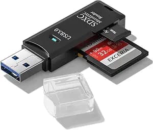 USB3.0 Micro SD Card Reader, 5Gbps 2-in-1 SD Card Reader to USB Adapter, Wansurs Memory Card Reader for SDXC, SDHC, MMC, RS-MMC, Micro SDXC, Micro SD, Micro SDHC and UHS-I Cards (1Pack Black)