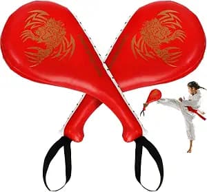 2 Pack Taekwondo Kick Pads, 15 x 7.5 x 2 inch Double Kicking Target Paddles, PU Leather Martial Arts Training Pad, TKD Strike Kickboxing Punching Sparring Equipment for Youth Adult