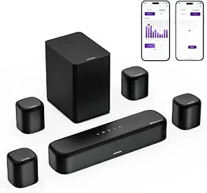 ULTIMEA 7.1ch Sound Bar with Dolby Atmos, Surround Sound System for TV with 4 Surround Speakers, Sound Bar for Smart TV with App Control, Soundbar with Subwoofer for Home Theater, HDMI eARC, Aura A60