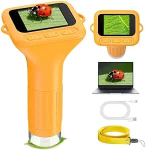 Handheld Microscope for Kids Portable Pocket Digiscope - 2" IPS HD Screen 1000X Digital Microscopes Camera PC Compatible 3-12 Year Old Girl Boy Science Edu Fun Birthday Gifts Toys