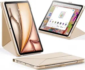 INFILAND Case for iPad Air 11-inch M3/M2 (2025/2024), iPad Air 5th/4th Gen (2022/2020), Slim Foldable Book-Style Cover with Pencil Holder, Multi-Angle Magnetic Stand, Auto Wake/Sleep - Light Gold
