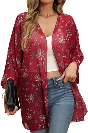 Argstar Women's Kimono Cardigans Casual Summer Tops Cover up Open Front Floral Print Resort Wear/Beachwear