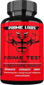 Prime Labs Prime Test Pro - Testosterone Supplement for Men - Test, Vitality, & Energy Booster - with Ashwagandha, PrimaVie Shilajit Extract, & DIM - 60 Capsules